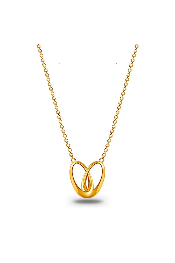 18k Gold Plated Double Ring Love Heart Pendant Necklace for Women
