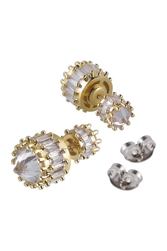 18k Gold Plated Double Sided CZ Stud Earrings, Reversible Cubic Zirconia Stud Earrings,Front Back Earrings for Women