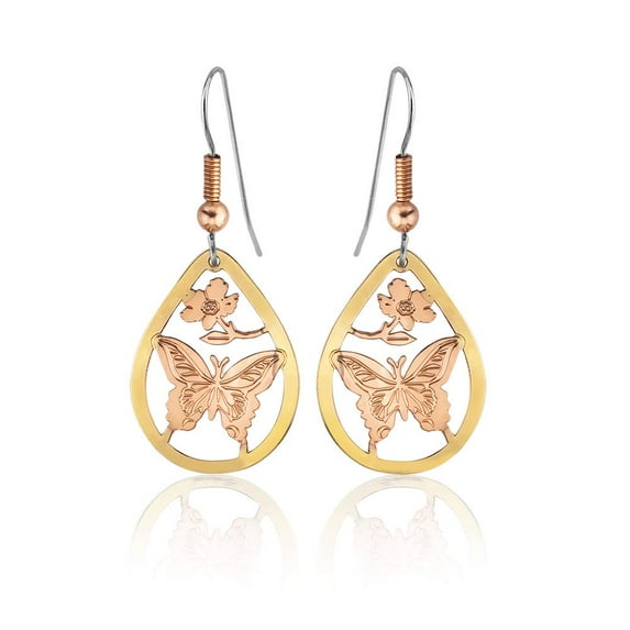 18k Gold Plated Earrings Cutout Handmade Copper Wildlife Earrings/Animal Earrings Hypoallergenic/Feathers/4 legs Animal Earrings (Swallowtail)