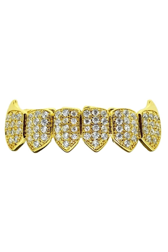 18k Gold Plated Fangs Bottom Bling Grillz CZ Micro Pave Vampire Teeth Hip Hop Grills