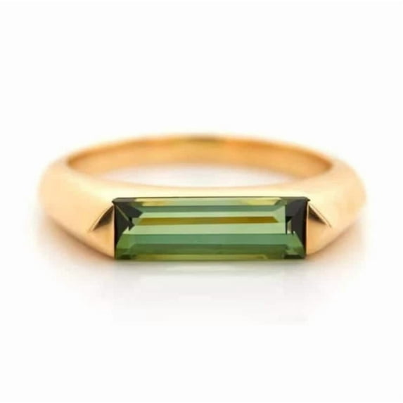 18k Gold Plated Green Tourmaline Baguette Ring,Silver Tourmaline Baguette Cocktail Wedding Ring,Long Tourmaline Engagement Ring,Anniversary Ring Gift