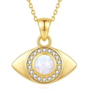 18k Gold Plated Opal Evil Eye Necklace, Dainty Protection Lucky Necklaces With White Opal & Moissanite Jewelry Gift For Women