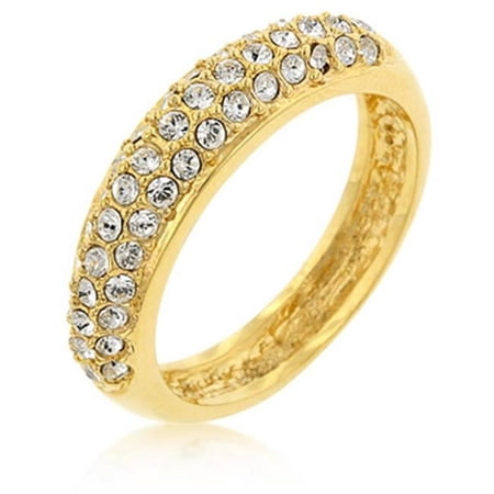 18k Gold Plated Pave Crystal Contemporary Ring in Silvertone - Size 6