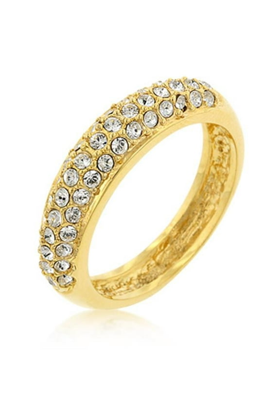 18k Gold Plated Pave Crystal Contemporary Ring in Silvertone - Size 9