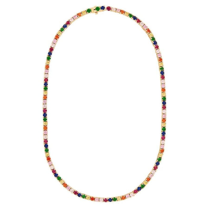 Gold Plated Rainbow Tennis Bracelet For Women - Colorful Cubic Zirconia Link Chain, Adjustable