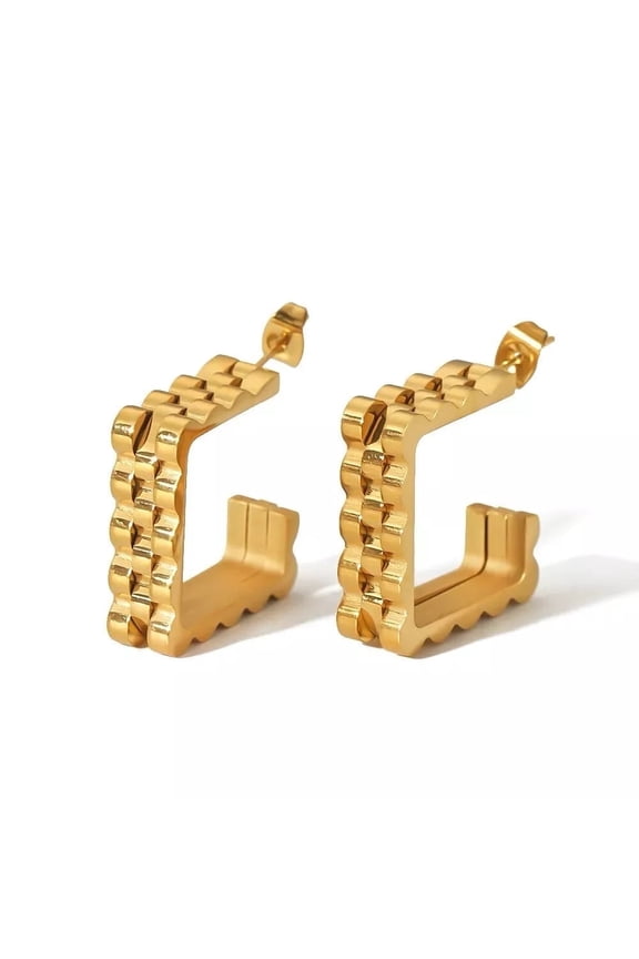 18k Gold Plated Stainless Steel Chain Style Squared Hoop Earring
