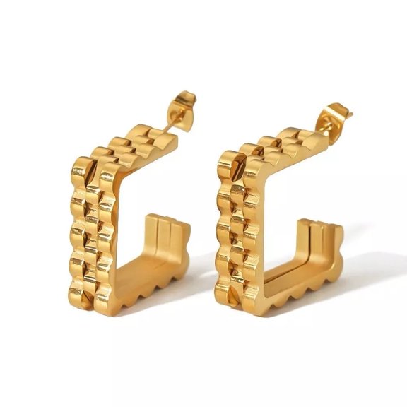 18k Gold Plated Stainless Steel Chain Style Squared Hoop Earring