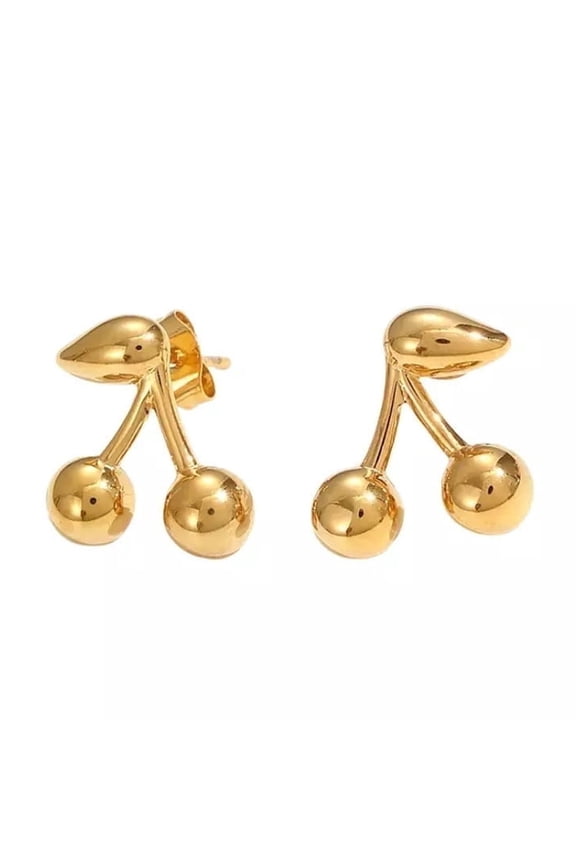 18k Gold Plated Stainless Steel Cherry Stud Earring