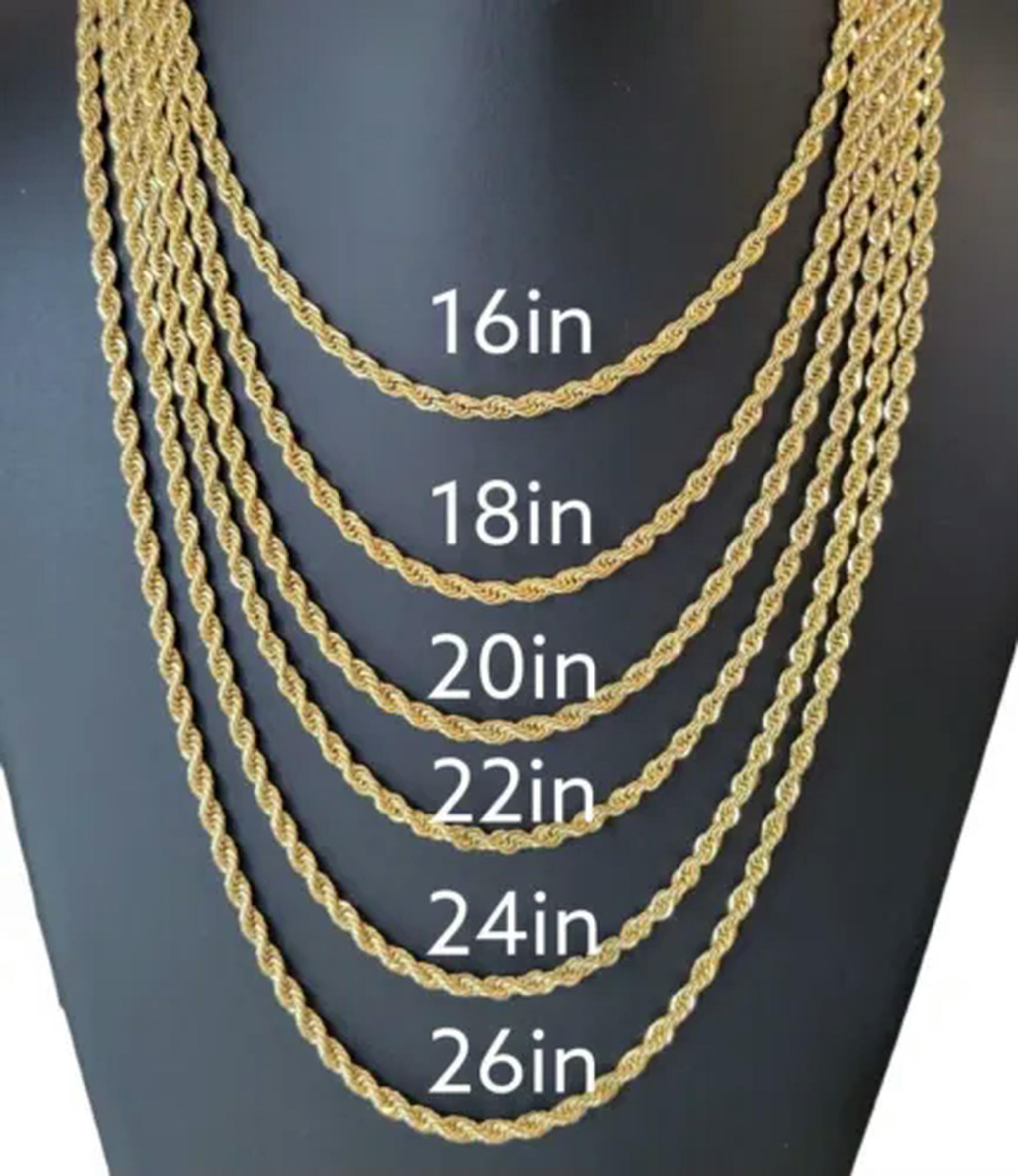 18k Gold 16in Gold Rope Chain 18k Gold Plated Stainless Steel Rope