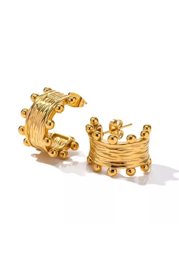 18k Gold Plated Stainless Steel Studded Hoop Earring