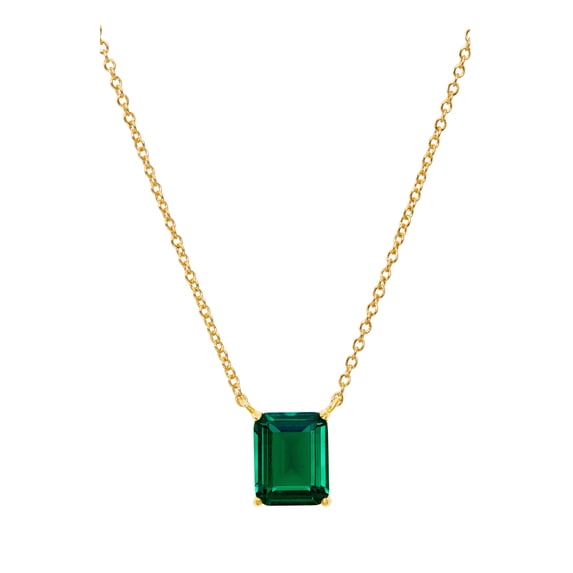 18k Gold Plated Sterling May Lab Created Emerald Cut Birthstone Necklace in Box