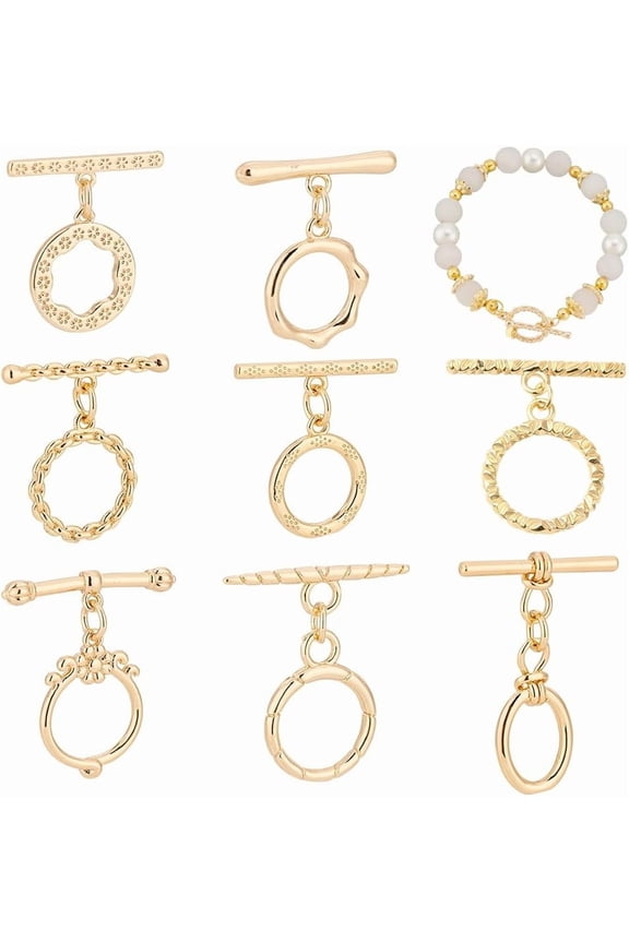 18k Gold Plated Toggle Clasps 8 Styles T-Bar Closure Clasp Flower Ring Oval Brass Iq Toggle Clasps Finding Connectors