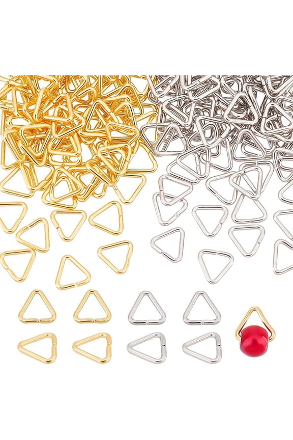 18k Gold Plated Triangle Open Jump Rings 120pcs 5mm Pinch Clip Bails Brass Hanger Connectors Pendant Buckle Jewelry Connector for DIY Bracelet Earring Jewelry Making Golden/Platinum diy