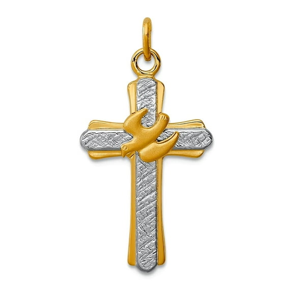 18k Gold Plated and 925 Sterling Silver Solid Textured Polished Dove Religious Faith Cross Charm 26x15mm Wide Pendant Ne