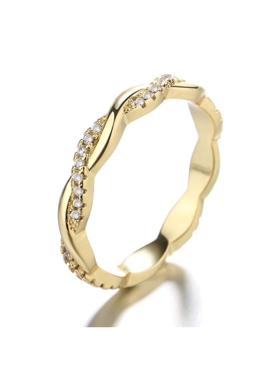 Amy and Annette 18k Gold Plated Crossover Eternity Ring with Simulated Diamonds