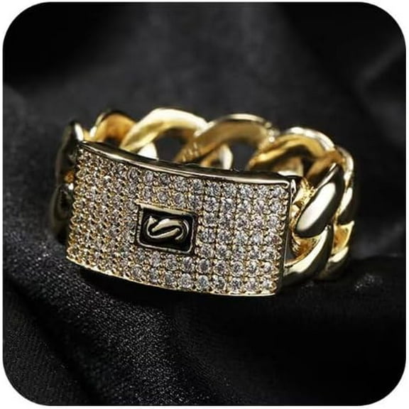 18k Gold Plating Ring Engagement Ring Wedding Band Ring Cubic Zirconia Ring Hip Hop Thumb Rings Fashion Cuban Link Chain Rings Anniversary Gift Eternal Promise Ring 7#