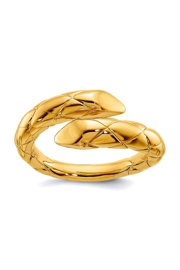 Solid 18k Yellow Gold Adjustable Textured Snake Ring 4.8mm Wide 5.5mm Thick Ring for Women