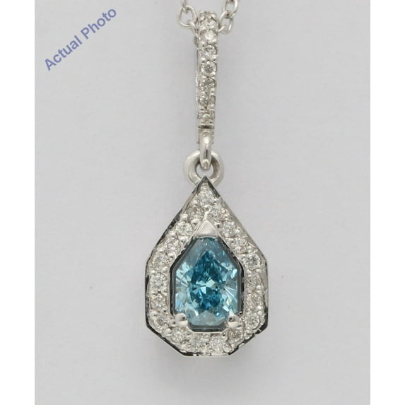 18k Gold Round & Multi-Stone Vintage Halo Pear Cut Enhanced Pendant (Blue & White Diamonds,Si3 Clarity)