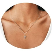VADUNSUZ 18k Gold/Silver Plated Simple Eye Turquoise Cross Pendant Choker Necklace Simple Tiny Necklace for Women Girls