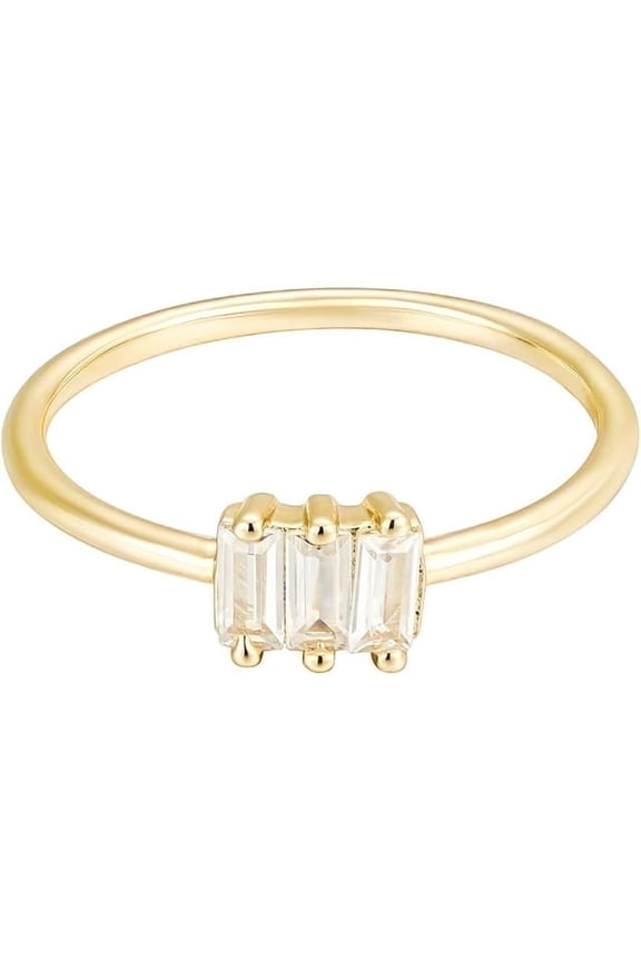 18K Gold Plated Triple Baguette Ring with White Zircon Jewelry for Women - Malibu Sunday