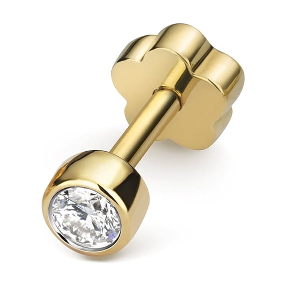 18k Gold Women Diamond Single Cartilage Stud Earring Brilliant Cut 0.07 Carat H - SI2