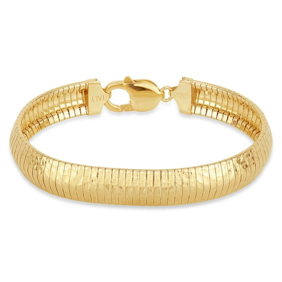 18k Gold over Sterling Silver 11MM Hammered Omega Bracelet 7.5 Inches
