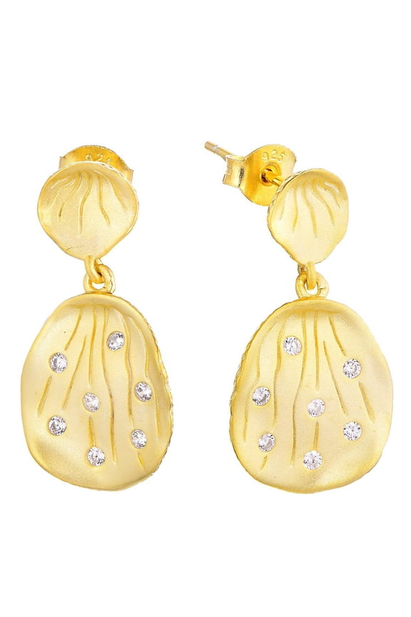 18k Gold-plated .925 Sterling Sand Dollar Earrings with lab-created Diamond Accent