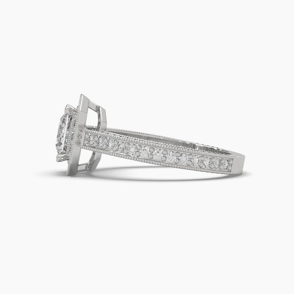 18k Halo Princess-Cut Moissanite Milgrain Ring