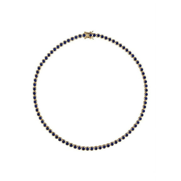 18k Lab Blue Sapphire Round Tennis Necklace,Gold Lab Sapphire Round Tennis Necklace,Blue Color Necklace,Silver Dainty Women Necklace For Her