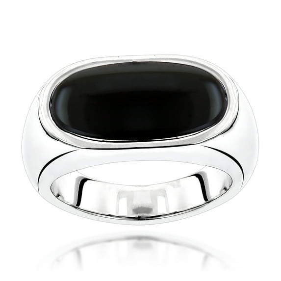 18k Men's Black Natural Onyx Ring For Him (White Gold Size 8)