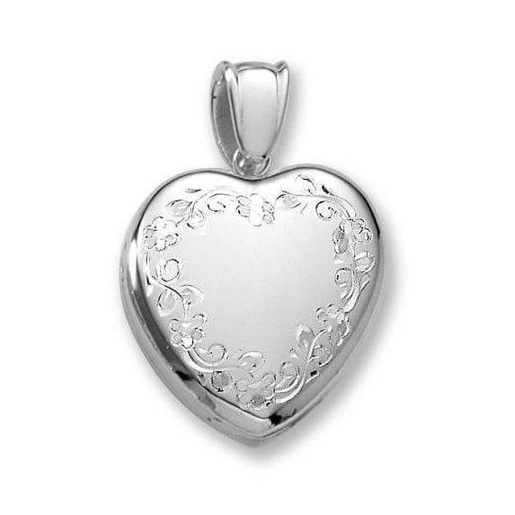 18k Premium Weight Hand Engraved White Gold Heart Picture Locket - 1 Inch X 1 Inch in 18K