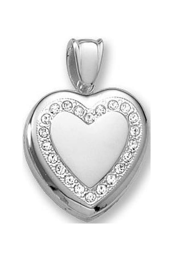 18k Premium Weight White Gold Diamond Heart Wreath Picture Locket - 3/4 Inch X 3/4 Inch in 18K