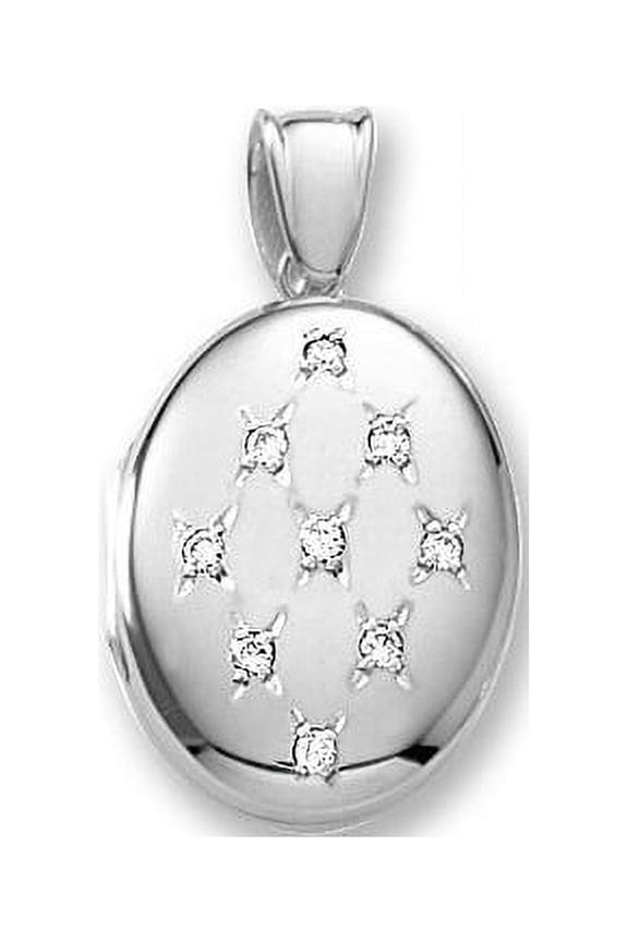 18k Premium Weight White Gold Diamond Oval Locket - 5/8 Inch X 3/4 Inch in 18K