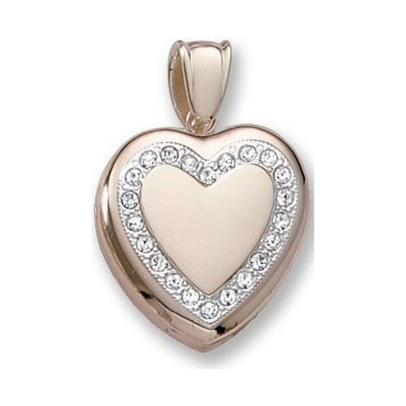 18k Premium Weight Yellow Gold Diamond Heart Wreath Picture Locket - 3/4 Inch X 3/4 Inch in 18K