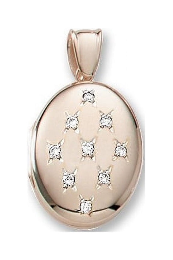 18k Premium Weight Yellow Gold Diamond Oval Locket - 5/8 Inch X 3/4 Inch in 18K