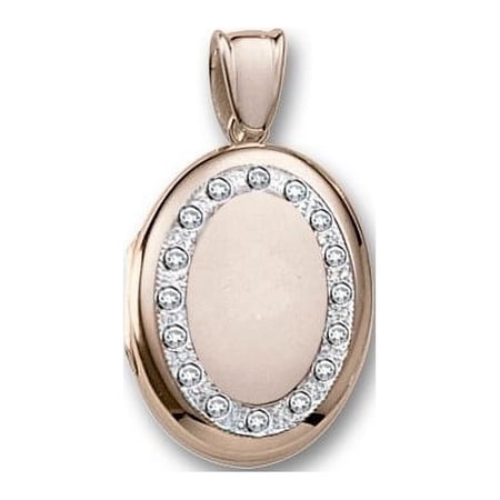 18k Premium Weight Yellow Gold Diamond Oval Locket - 5/8 Inch X 3/4 Inch in 18K