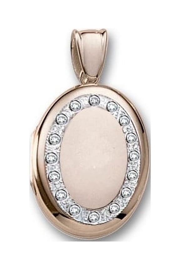 18k Premium Weight Yellow Gold Diamond Oval Locket - 5/8 Inch X 3/4 Inch in 18K