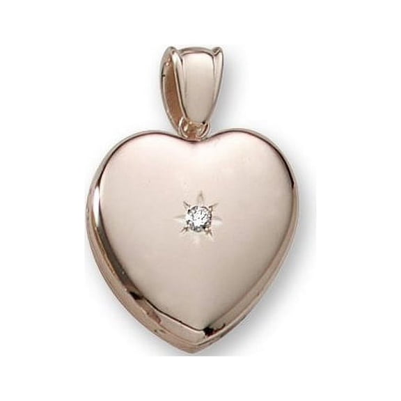 18k Premium Weight Yellow Gold Heart Picture Locket W/ 5pt. Diamond - 3/4 Inch X 3/4 Inch in 18K
