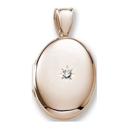 18k Premium Weight Yellow Gold Oval Locket W/ 5 Pt. Diamond - 5/8 Inch X 3/4 Inch in 18K