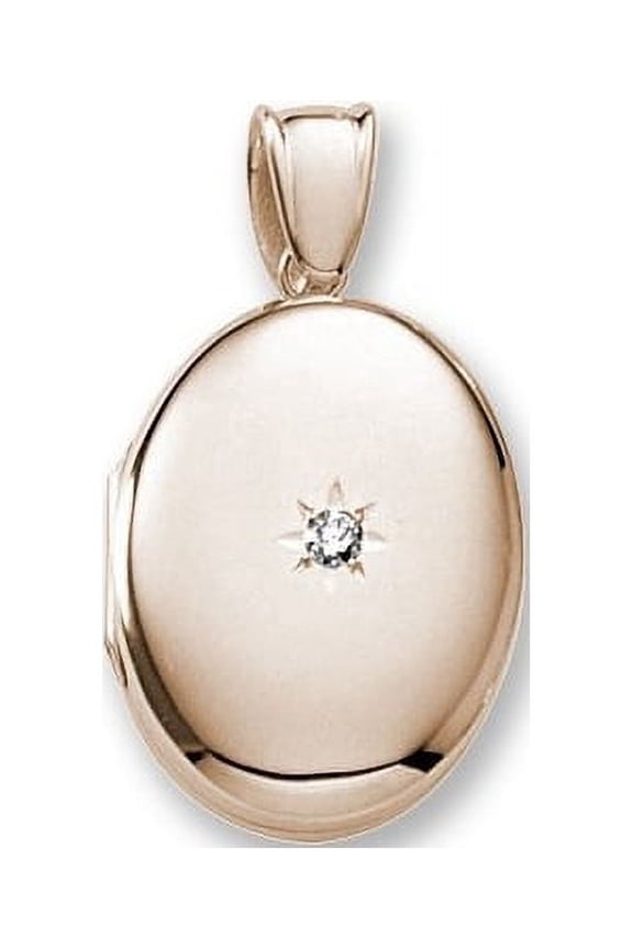 18k Premium Weight Yellow Gold Oval Locket W/ 5 Pt. Diamond - 5/8 Inch X 3/4 Inch in 18K