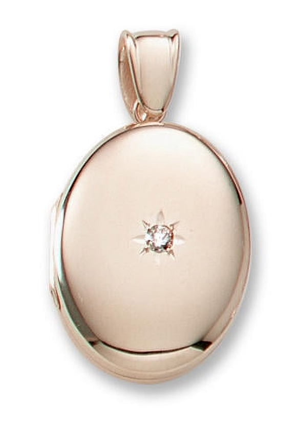 18k Premium Weight Yellow Gold Oval W/ Center Diamond Locket - 3/4 Inch X 1 Inch in 18K