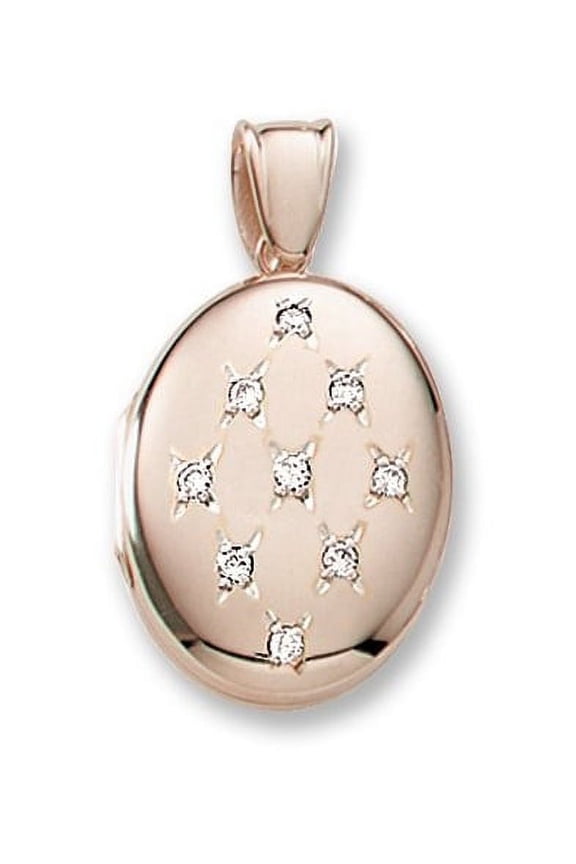 18k Premium Weight Yellow Gold W/ Diamonds Oval Locket - 3/4 Inch X 1 Inch in 18K