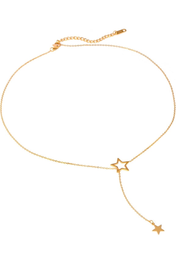 18k Pro Gold Precision-Plated Star Pendant Y Necklace - Refined & Fashionable Women's Jewelry - 15.7 Inches in Length with 2 Inches Extension - Outstanding Gold Accessory for Summer[r727]