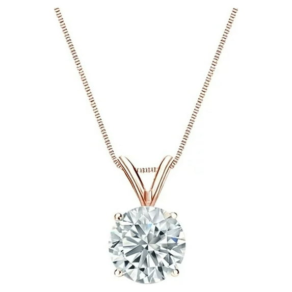 18k Rose Gold 1 Carat White Moissanite Solitaire Pendant Necklace Plated by Paris Jewelry