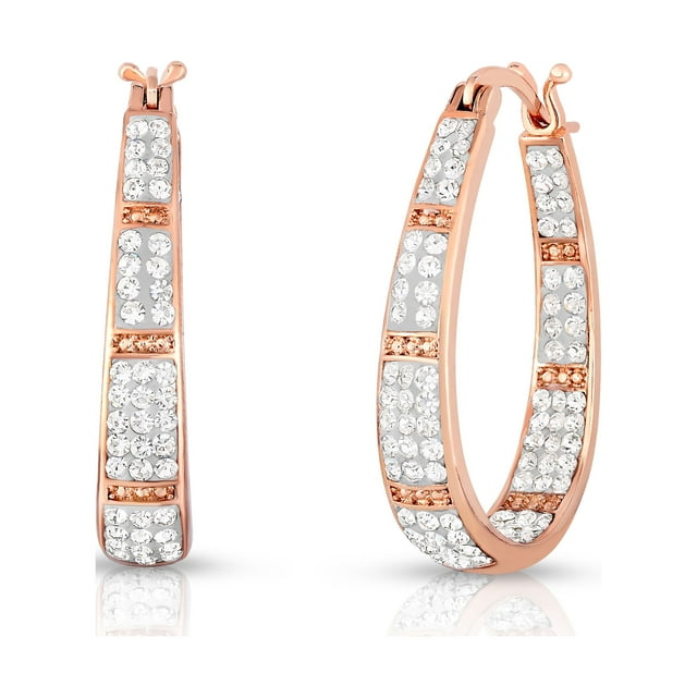 18k Rose Gold Crystal Hoop Earrings - Walmart.com