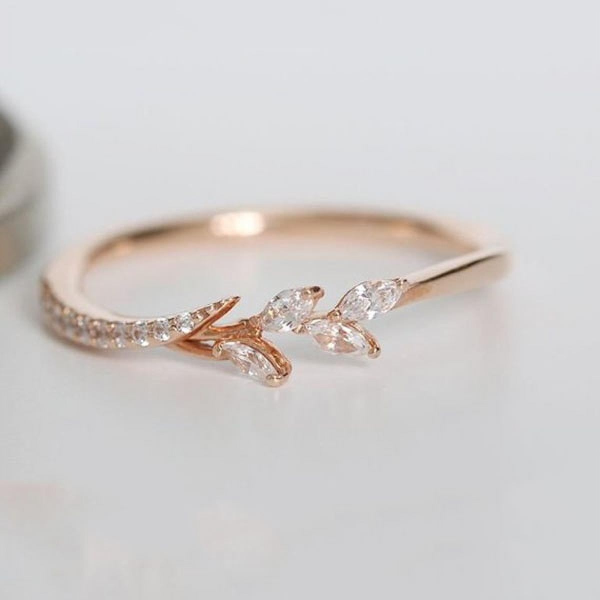 18k Rose Gold Eternity Wedding Band Filigree Leaf Diamond Rings