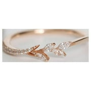 LOKIEAS 18k Rose Gold Eternity Wedding Band Filigree Leaf Diamond Rings