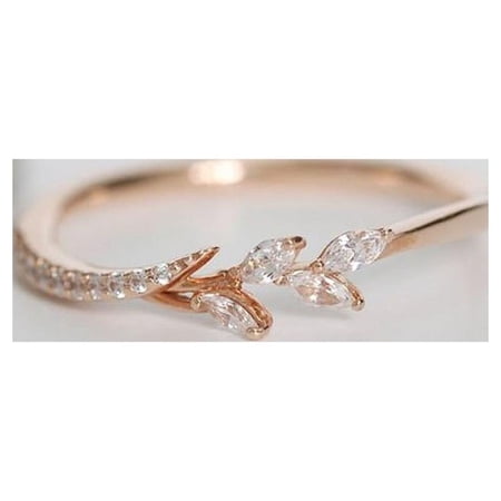 18k Rose Gold Eternity Wedding Band Filigree Leaf Diamond Rings