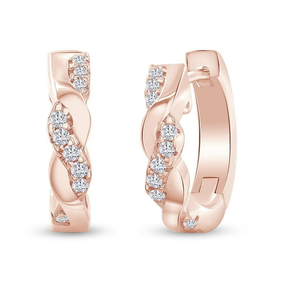 18k Rose Gold Plated Twisted Hoop Earrings | 1/10 Carat (ctw) Moissanite Diamond Hoop Earriings For Women | Jewelry Gifts For Her (0.10 Cttw)