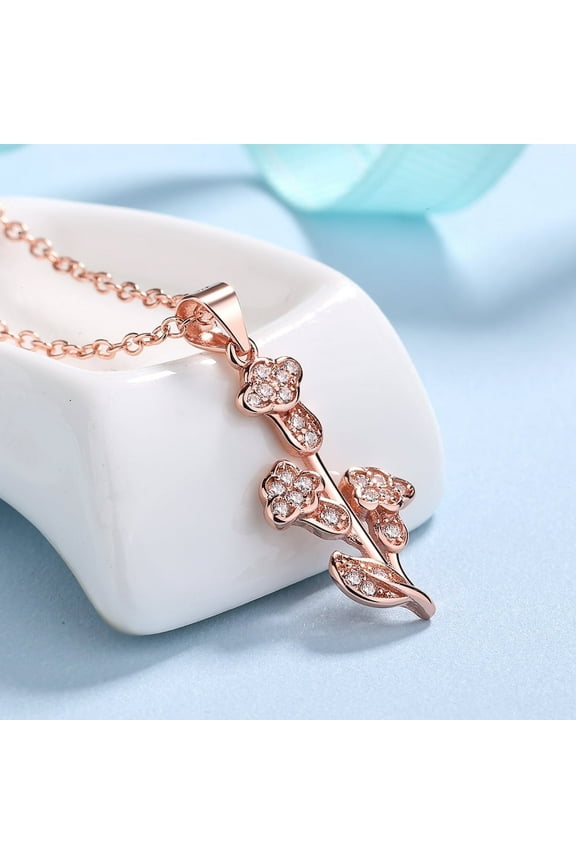 18k Rose Gold Plated over Sterling Silver Tulip Pendant Necklace with Swarovski Elements